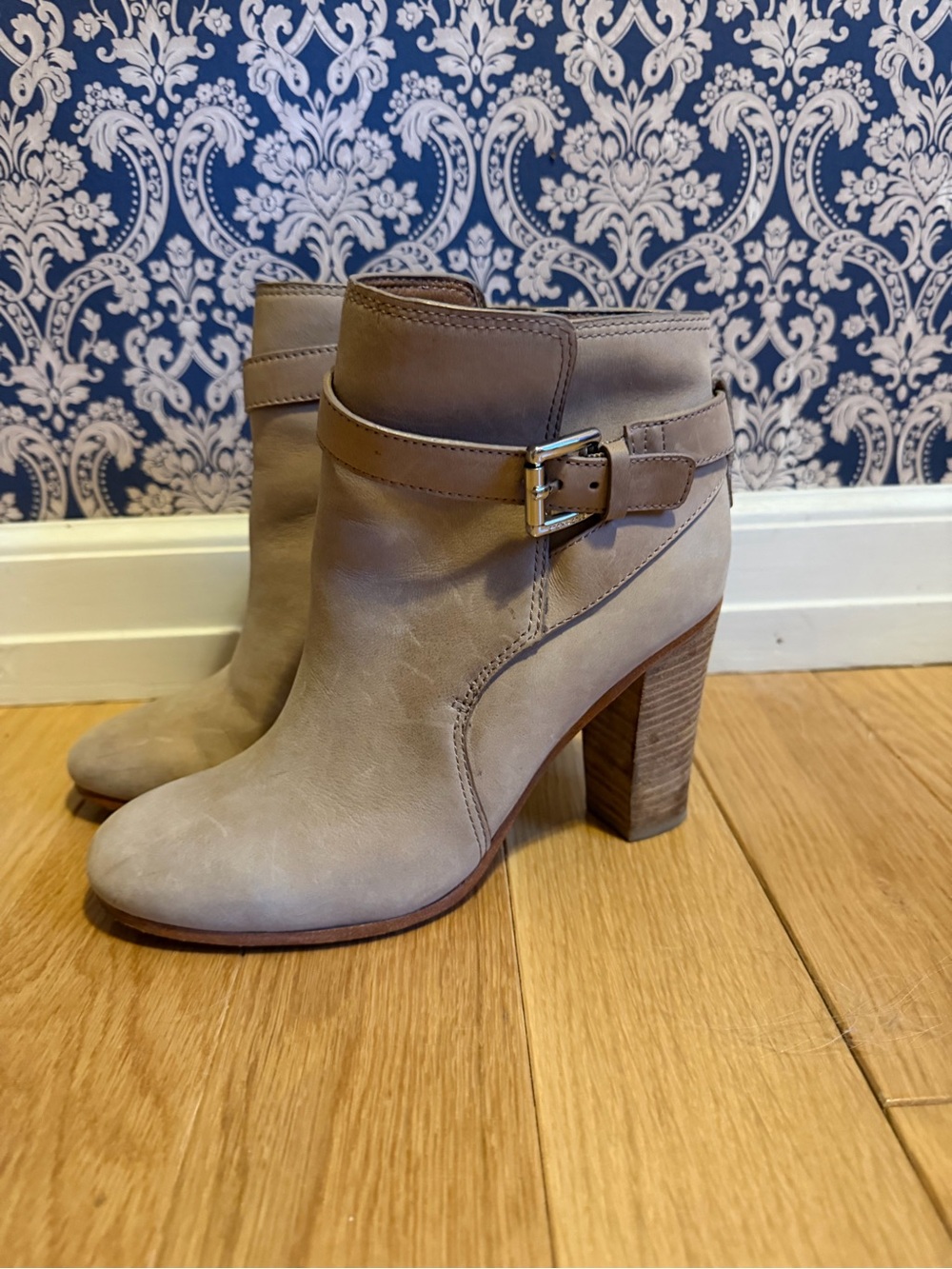 Coach Taupe Leather Ankle Boots with Buckle
